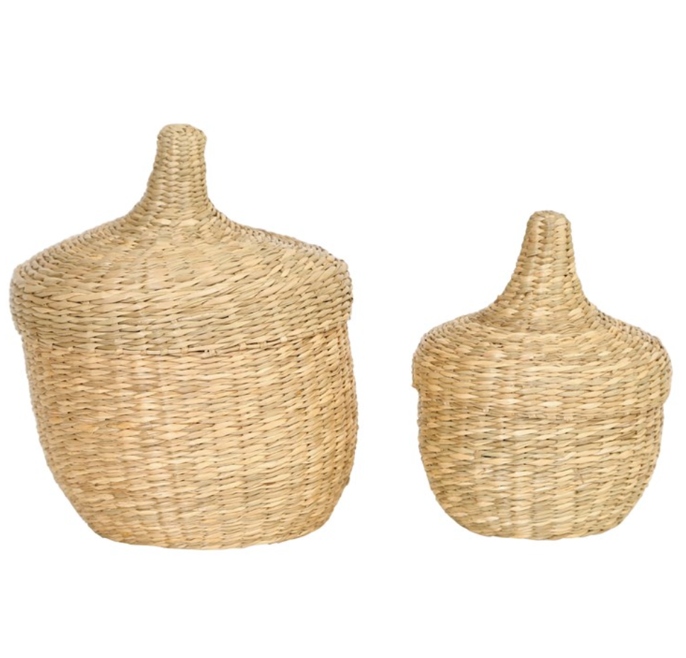 Round Hand-Woven Seagrass Baskets with Lid