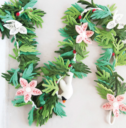 Wool Felt Floral Garland with Dove and Poinsettias