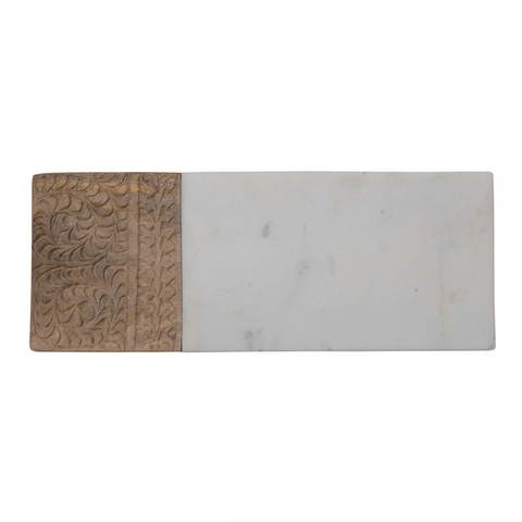 Marble and Hand-Carved Wood Serving Board