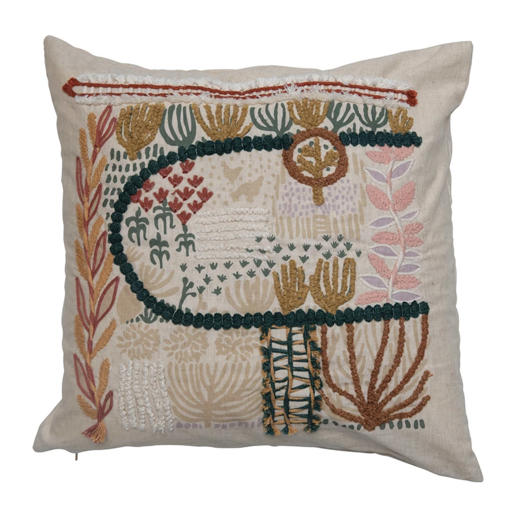Cotton Blend Pillow with Embroidery