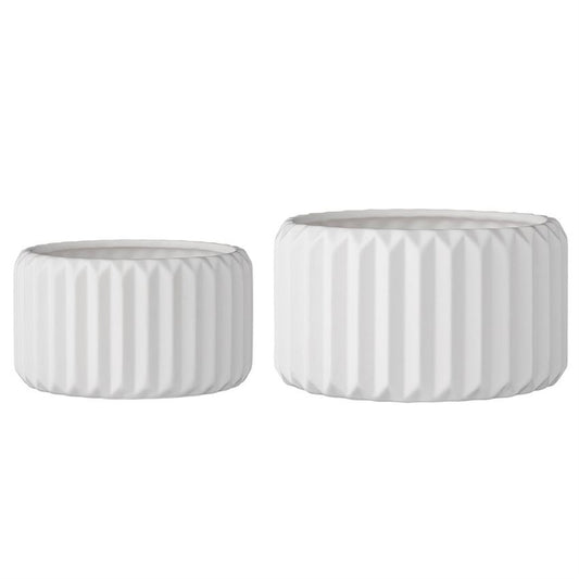 Fluted Flower Pots, Stone White, Medium