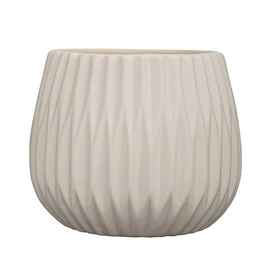 White Fluted Flower Pot 5"Round x 4"H