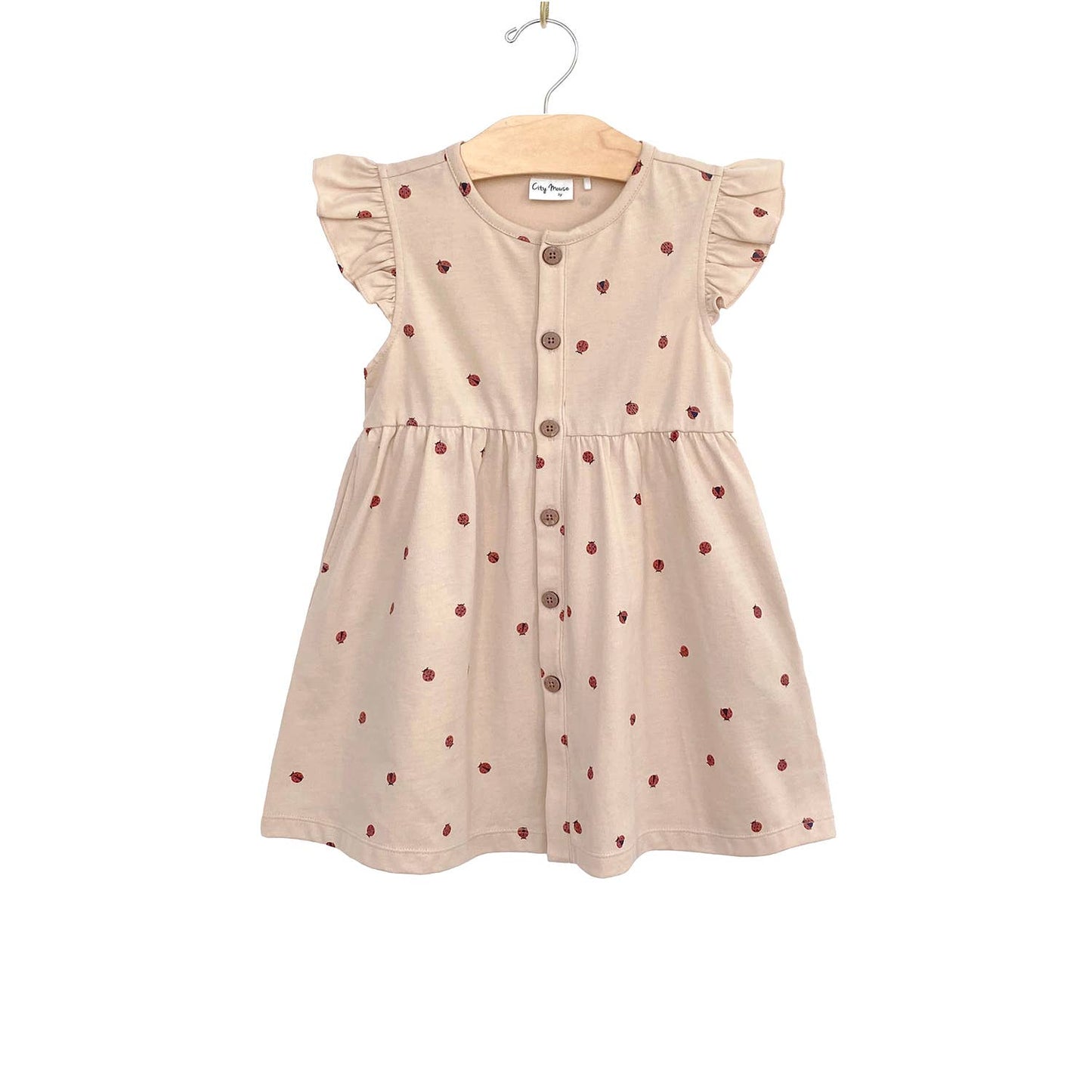 City Mouse Studio - Button Up Dress- Ladybugs 5 Y