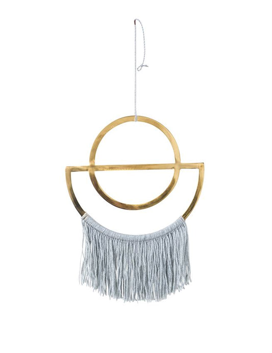 Metal Wall Decor w/ Grey Cotton Fringe, Brass Finish