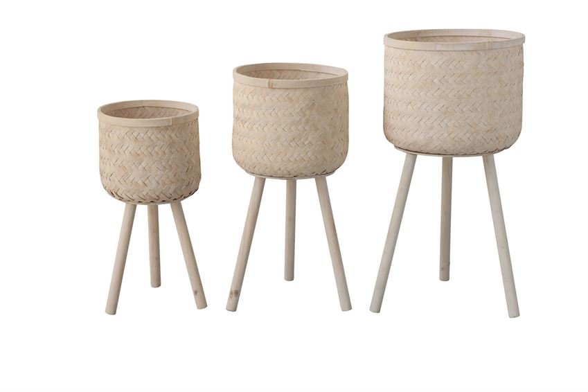 Woven Bamboo Baskets w/ Wood Legs- Medium