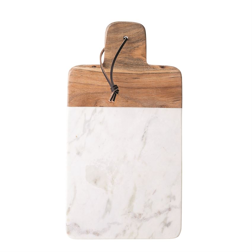 Marble & Mango Wood Tray/Cutting Board with Leather Tie