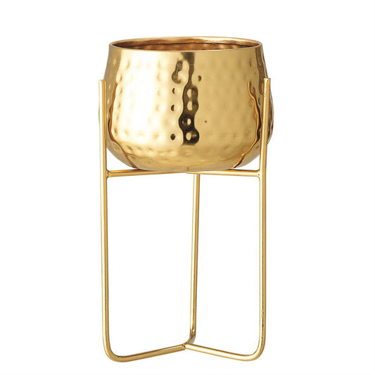 Metal Planter with Stand, Gold Finish