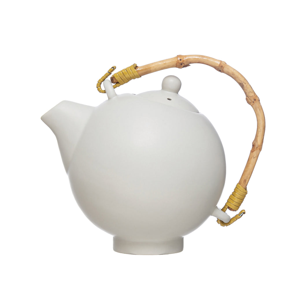 20 oz. Stoneware Teapot with Bamboo Handle and Strainer
