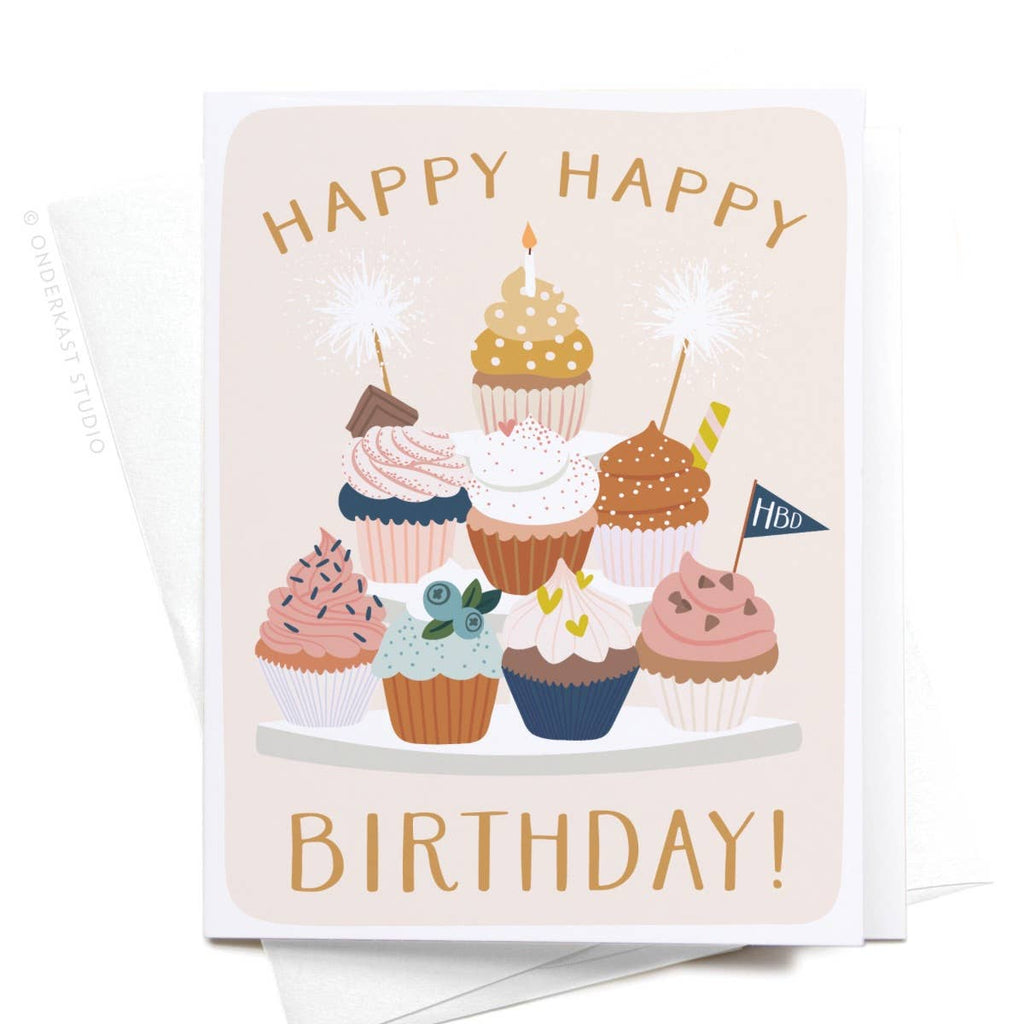 onderkast studio - Happy Happy Birthday! Cupcake Stand Greeting Card