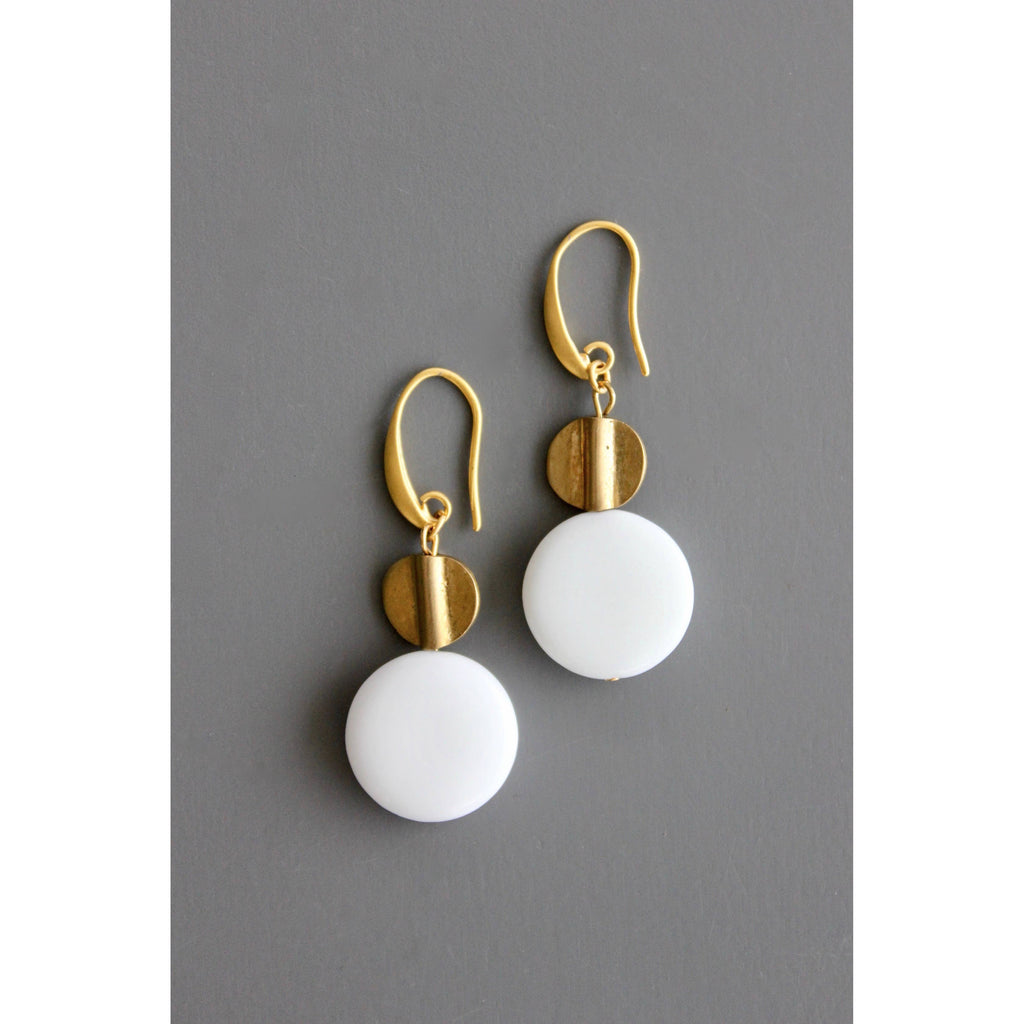David Aubrey Jewelry - BKNE06 White agate and brass earrings