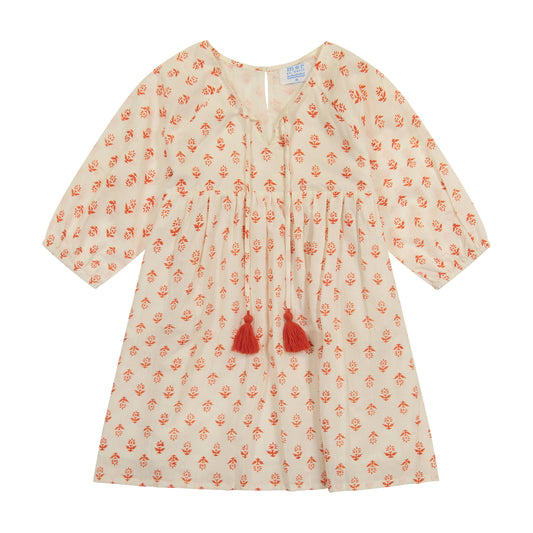 Mer St. Barth - Sara Popover Dress Coral Ditsy Floral Block Print, 4 yrs