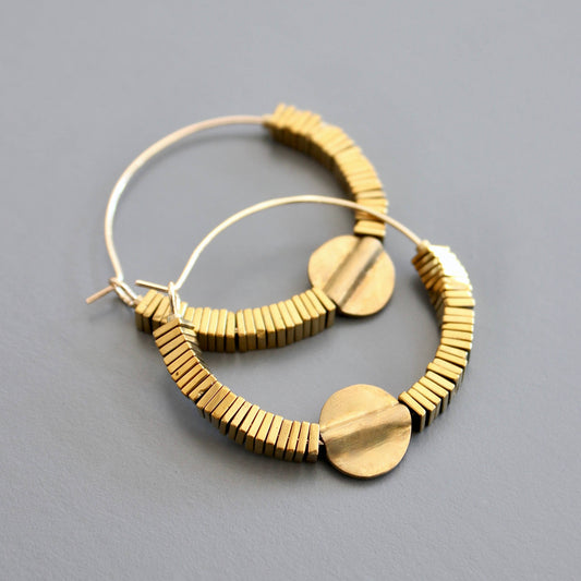 David Aubrey Jewelry - ISLE05 Gold hematite hoop earrings