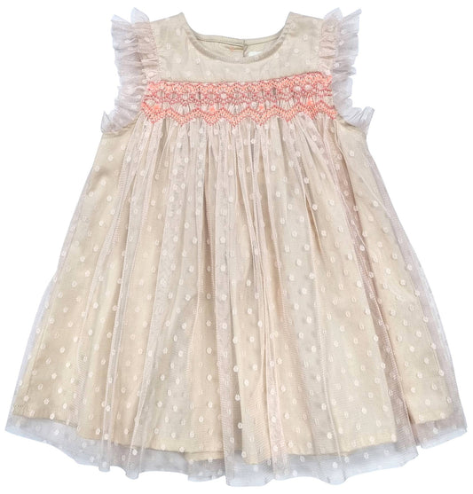 Albetta, EFL Kids - Hand Smocked Polka Dots Net Dress