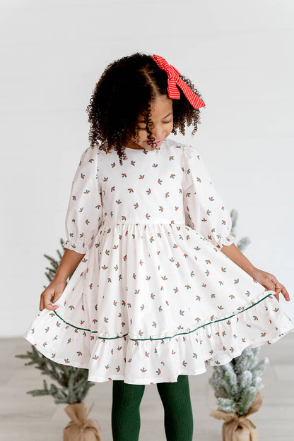 Ollie Jay - Kiki Dress in Holly Berry | Poplin Cotton Dress: 12/18m