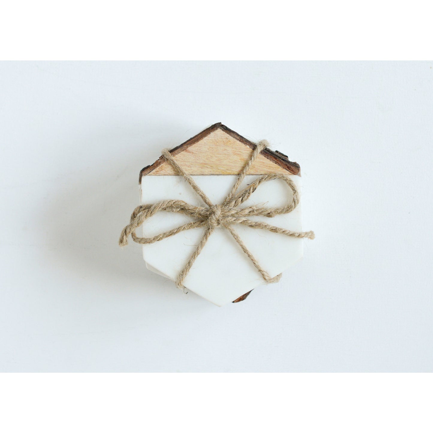 Marble and Mango Wood Coasters, Set of 4