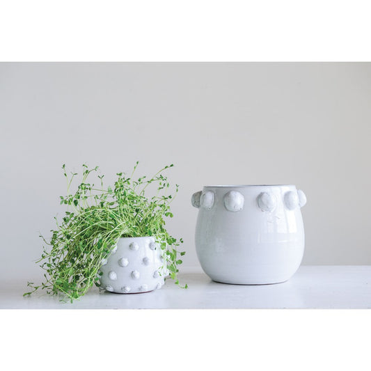 White Dotted Terracotta Planter