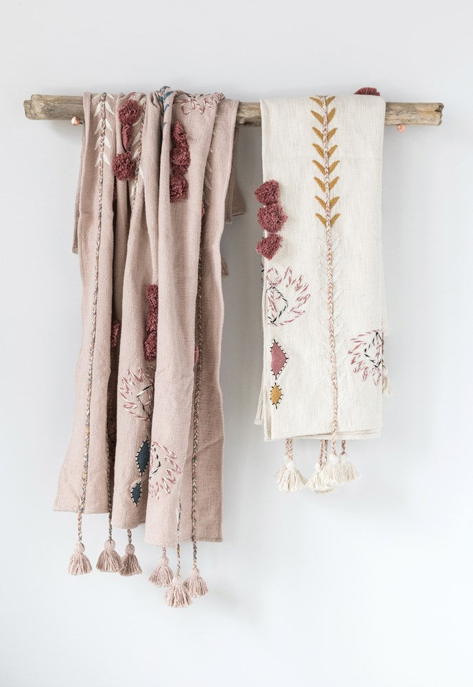 Sanctuary Embroidered Throw with Tassels & Applique in Cream