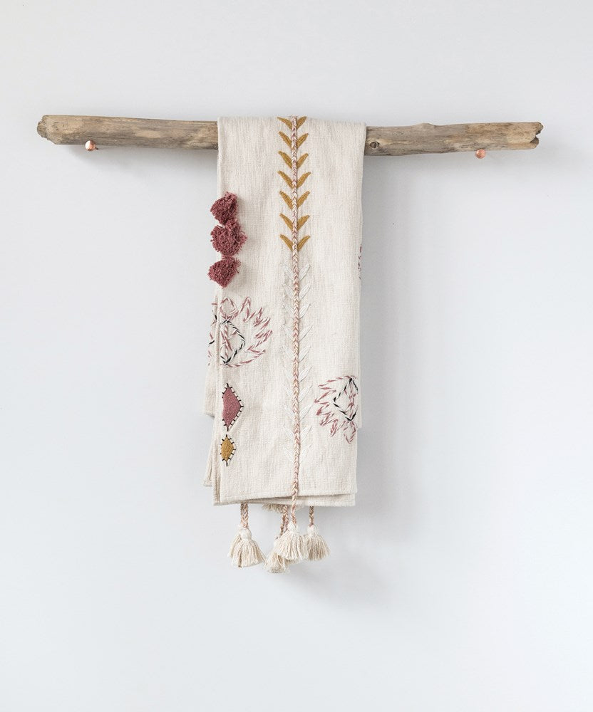 Sanctuary Embroidered Throw with Tassels & Applique in Cream