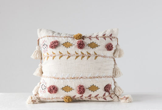 Sanctuary Square Cotton Embroidered Pillow in Cream