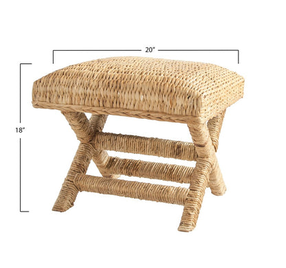 Woven Water Hyacinth & Wood Stool