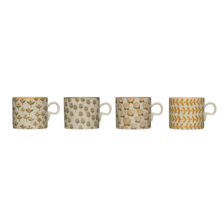 Hand-Stamped Mug with Floral Pattern, 4 Styles