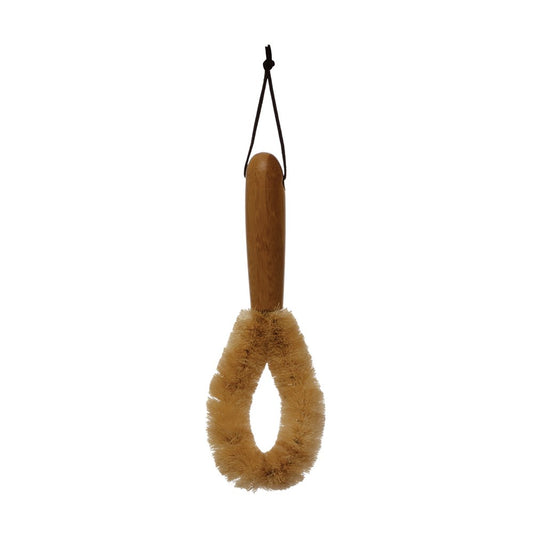 Round Bamboo Brush with Leather Tie