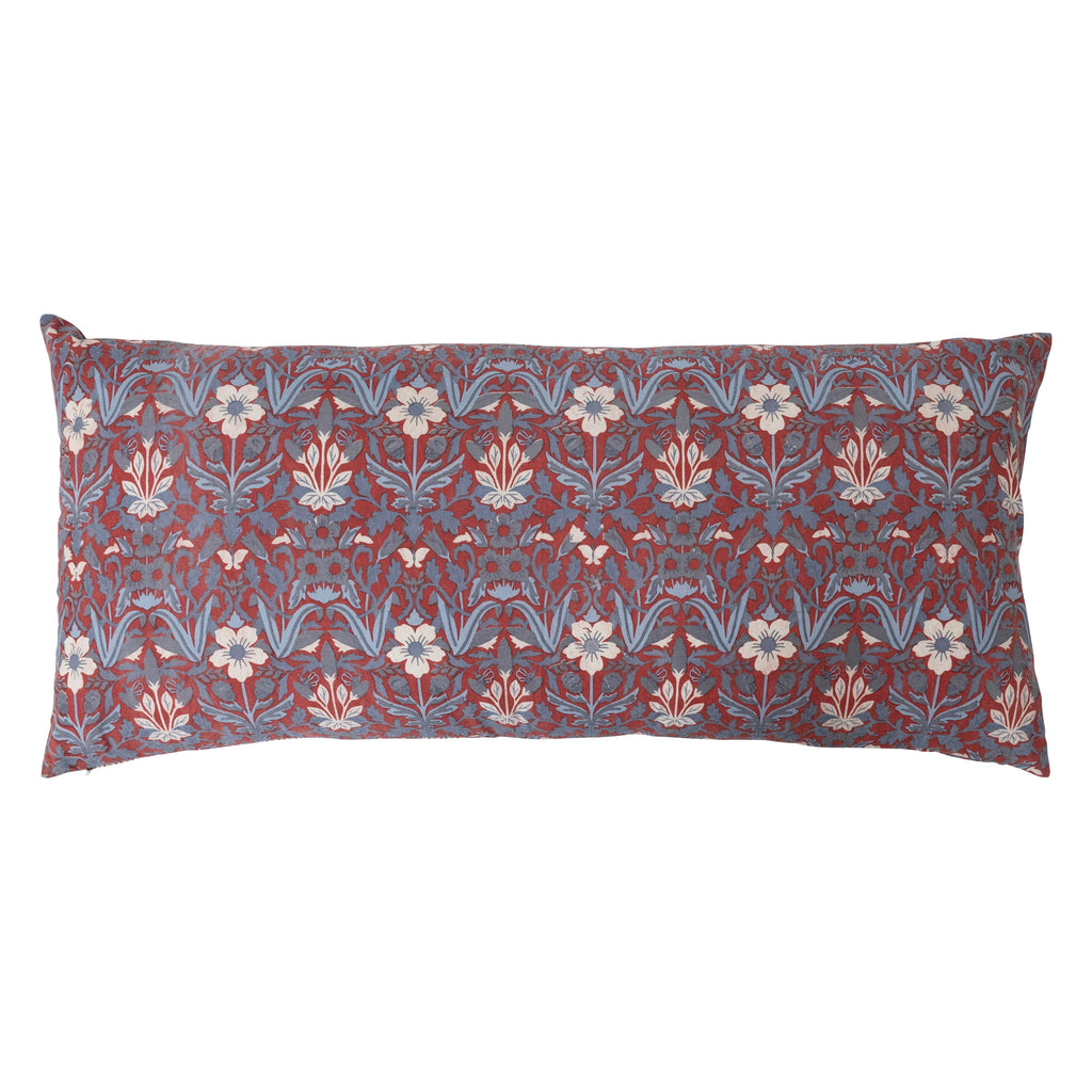 Cotton Lumbar Pillow with Floral Pattern