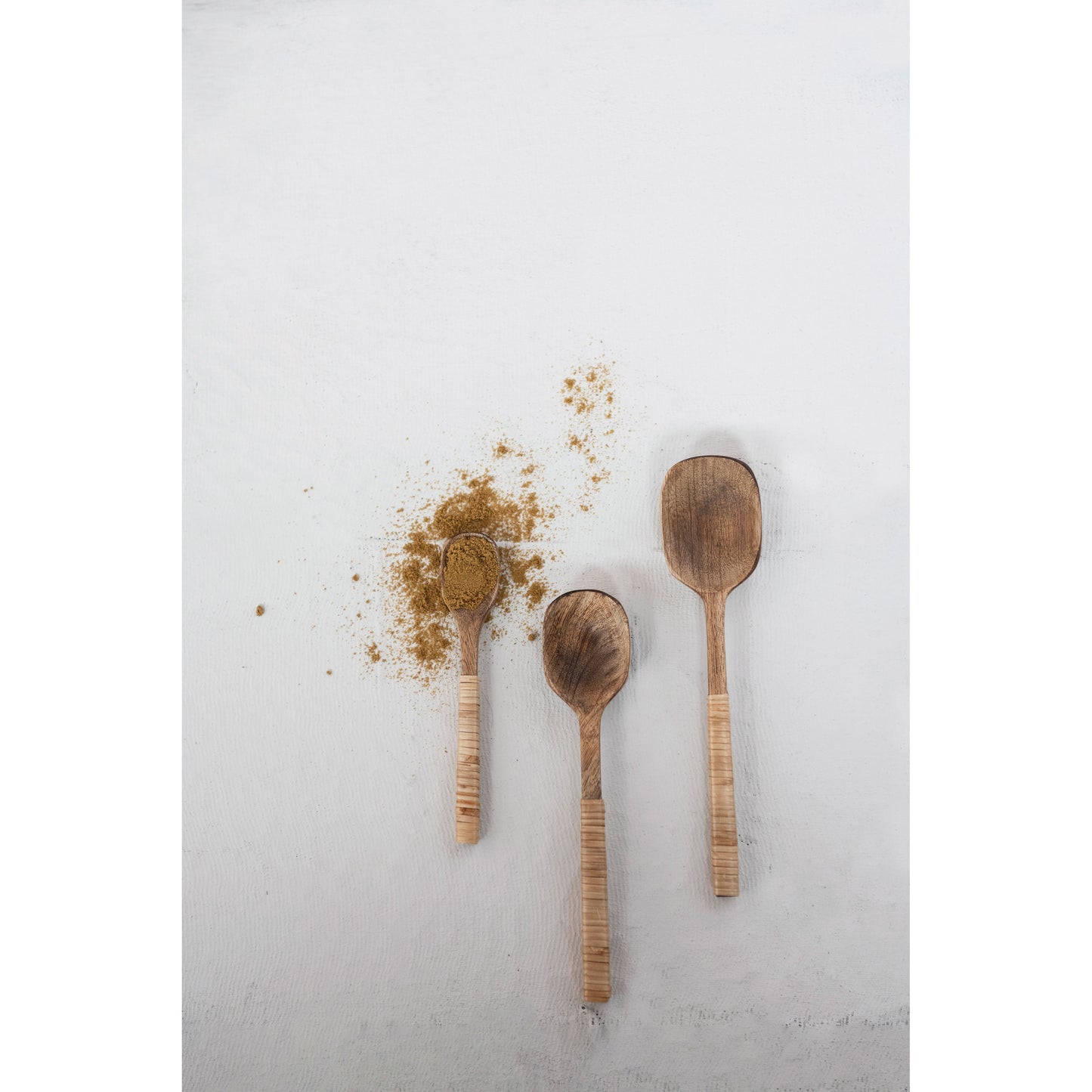 Mango Wood Spoons with Bamboo Wrapped Handles, Set of 3