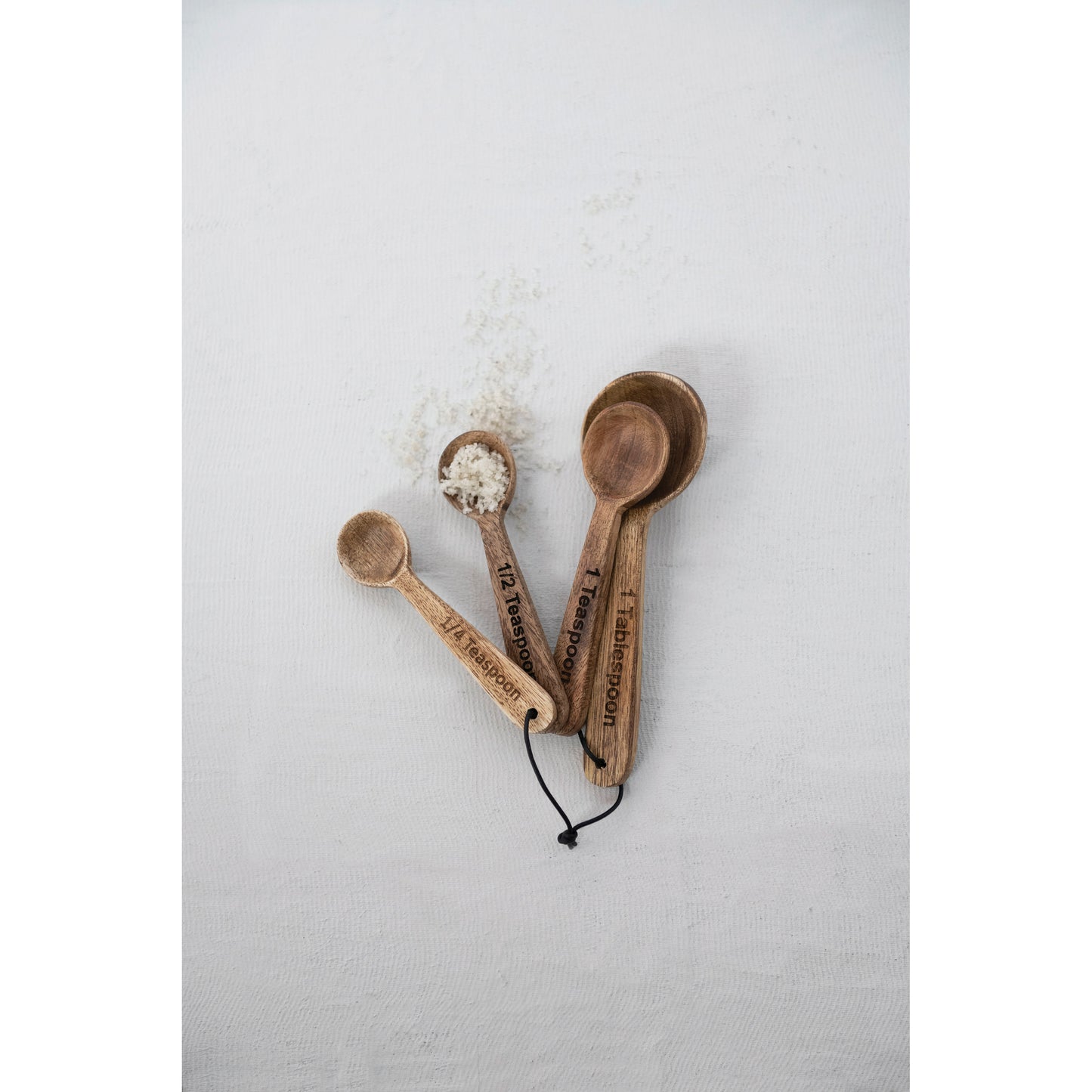 Mango Wood Measuring Spoons, Set of 4 in Printed Drawstring Bag