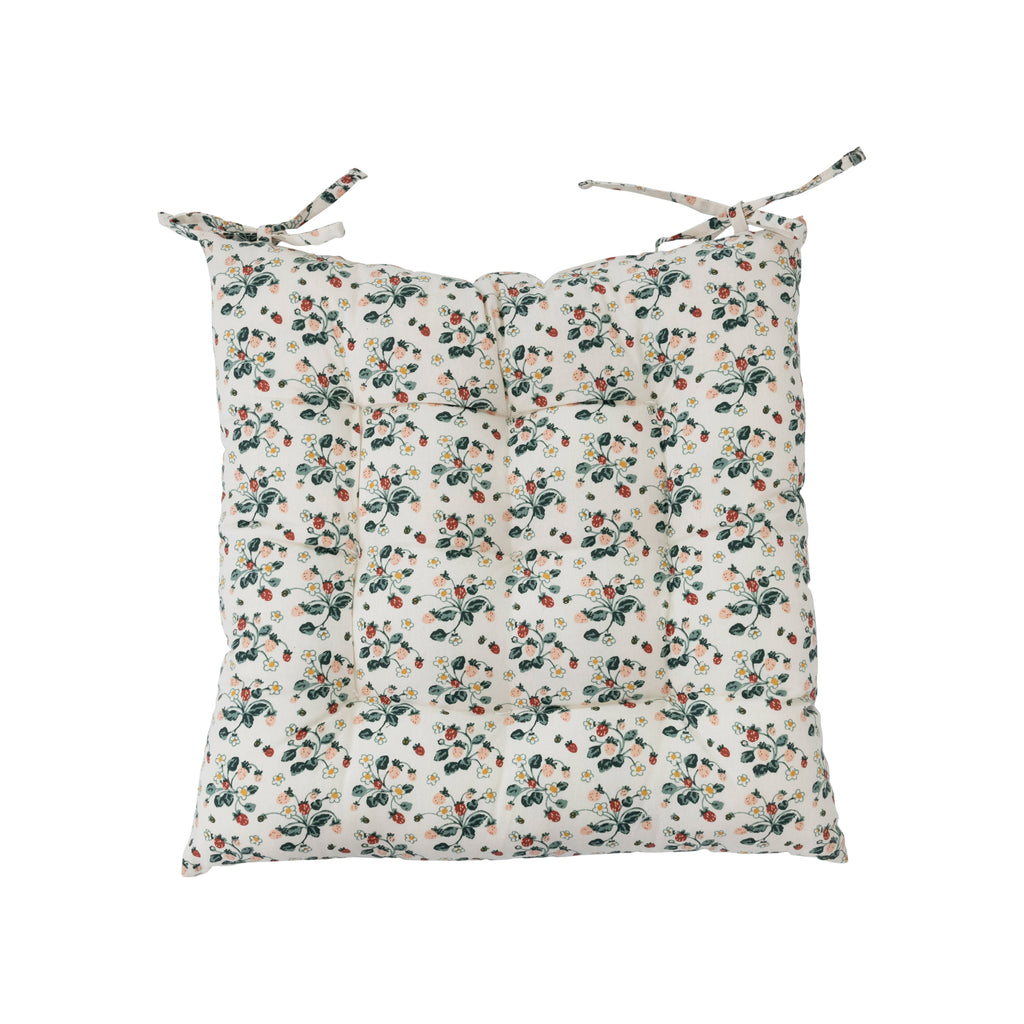 Cotton Printed Chair Cushion with Strawberry Floral Pattern