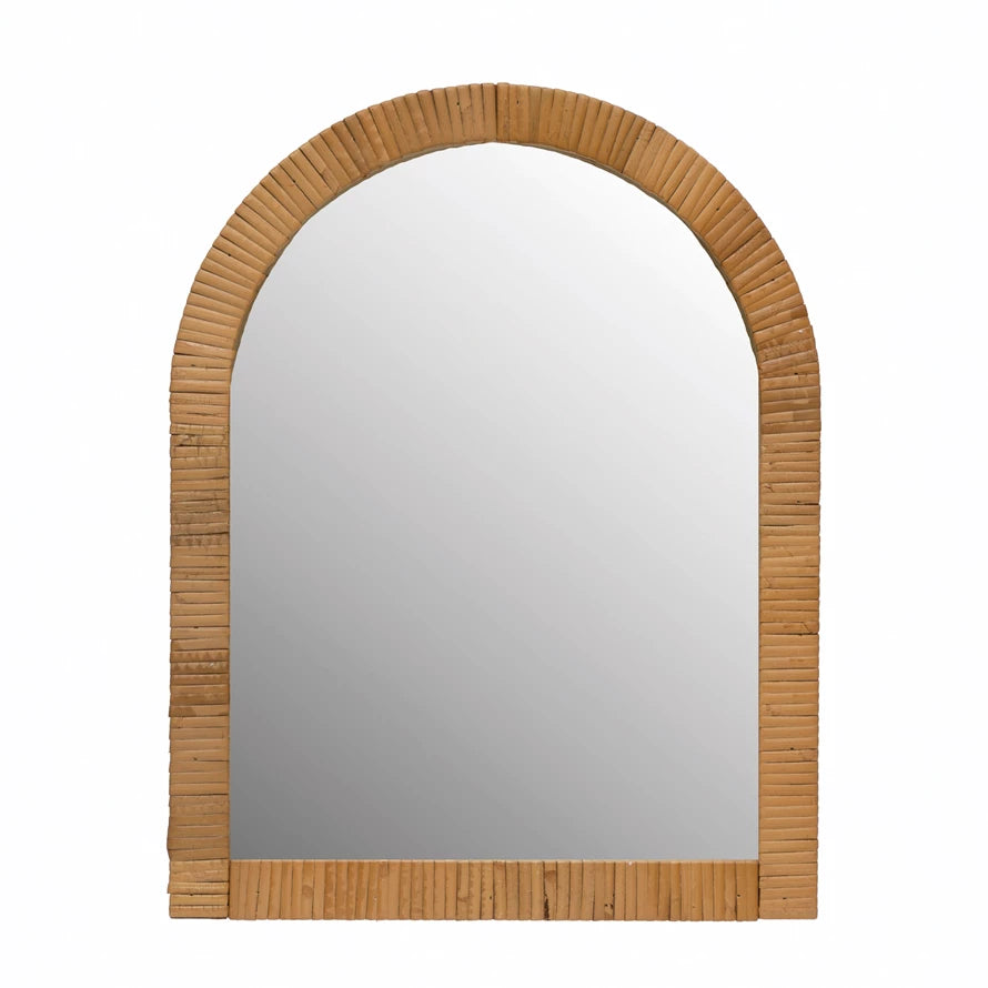 Rattan Wrapped Wood Framed Wall Mirror