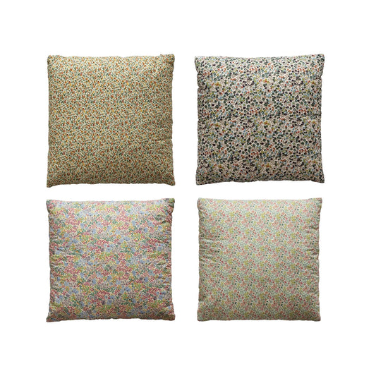 Cotton Printed Pillow with Ditsy Floral Pattern