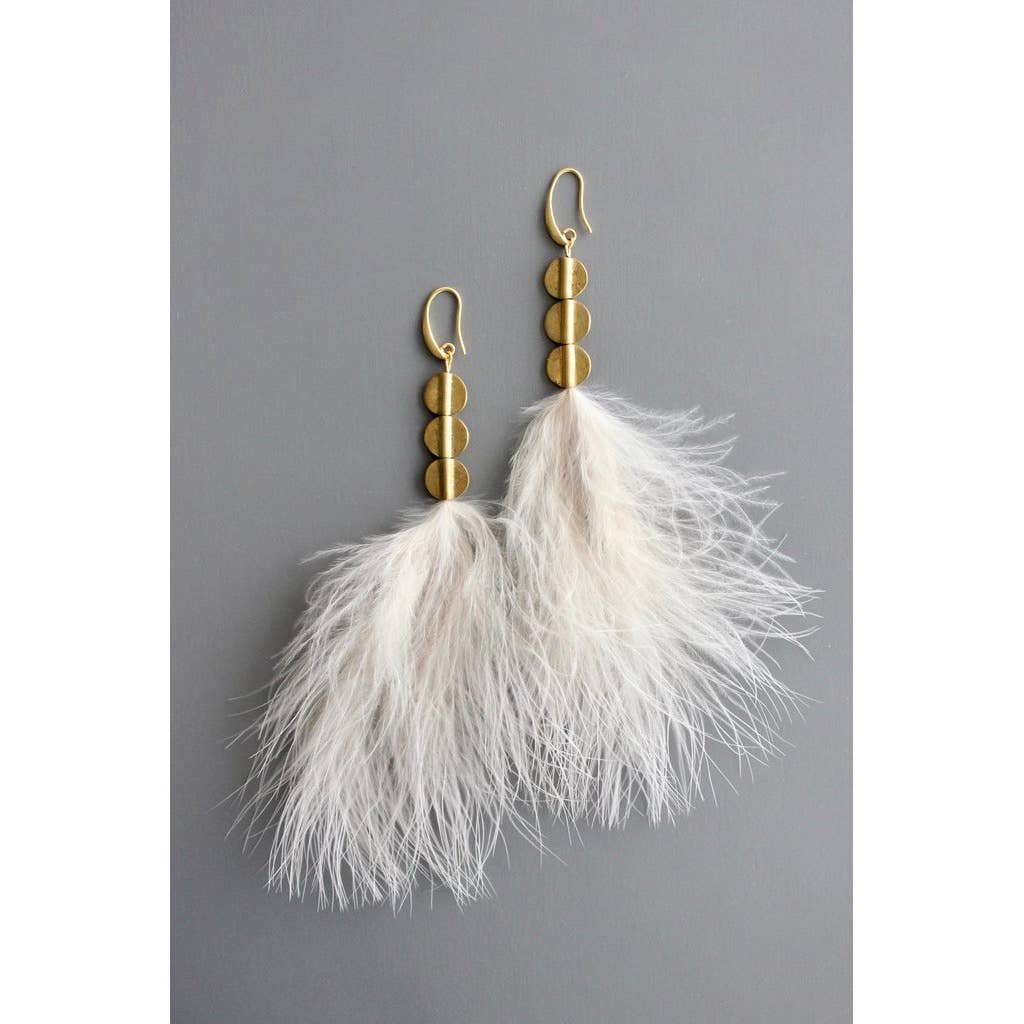 David Aubrey Jewelry - YSME55 Blush feather and brass disc earrings