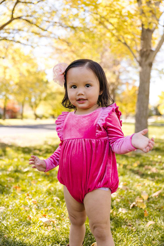 Ollie Jay - Leah Romper in Hot Pink Velvet | Baby Bubble: 0/3m