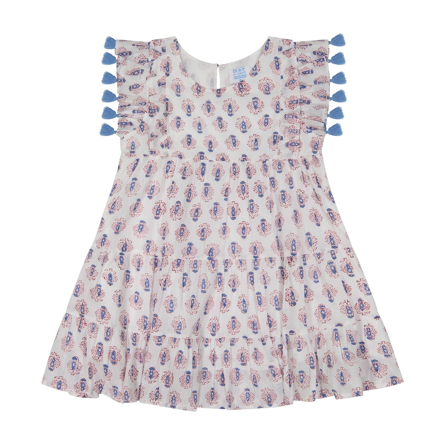 Mer St. Barth - sophie tassel dress-red blue block print, 4 yrs