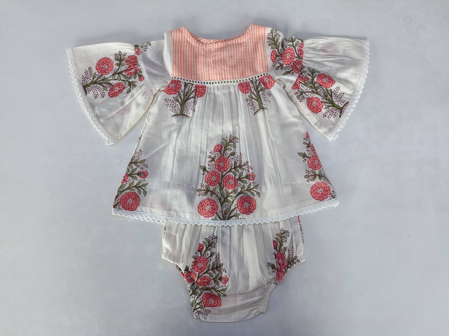 Yo Baby - Floral Bell Sleeves Dress & Diaper Cover Set: 18-24 month