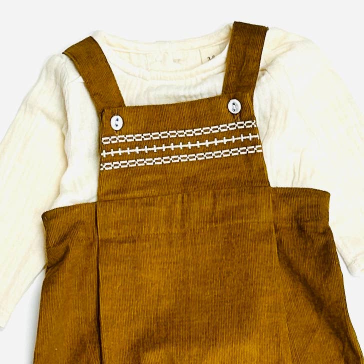 Viverano Organics - Corduroy Baby Overall Set with Muslin Shirt (Organic Cotton), 6-12mo