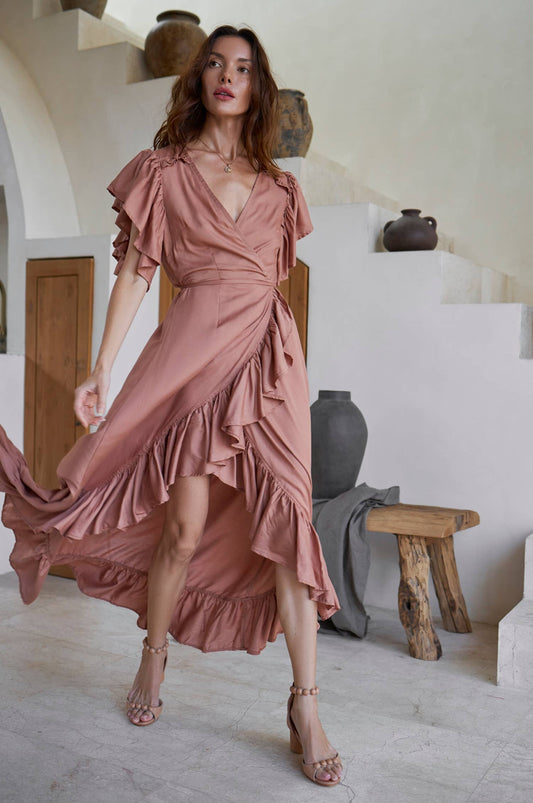 Bali ELF - Carmen Wrap Maxi Dress - Brown Gold