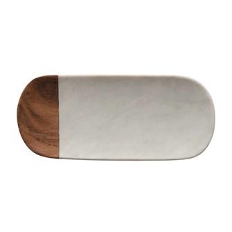Oval Marble and Acacia Wood Tray