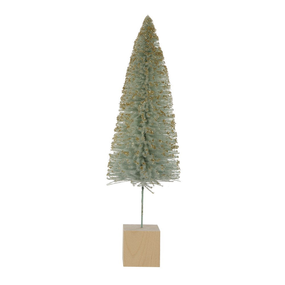 Glittered Aqua Bottle Brush Tree with Block Base-Tall