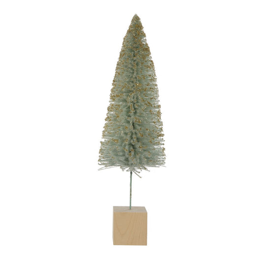 Glittered Aqua Bottle Brush Tree with Block Base-Tall