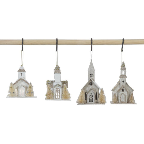 Paper Church Ornaments with Faux Trees