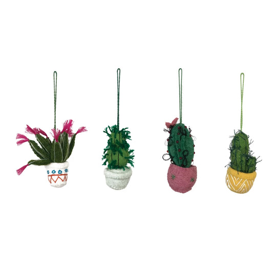 Wool Felt Potted Cactus Ornament with Embroidery