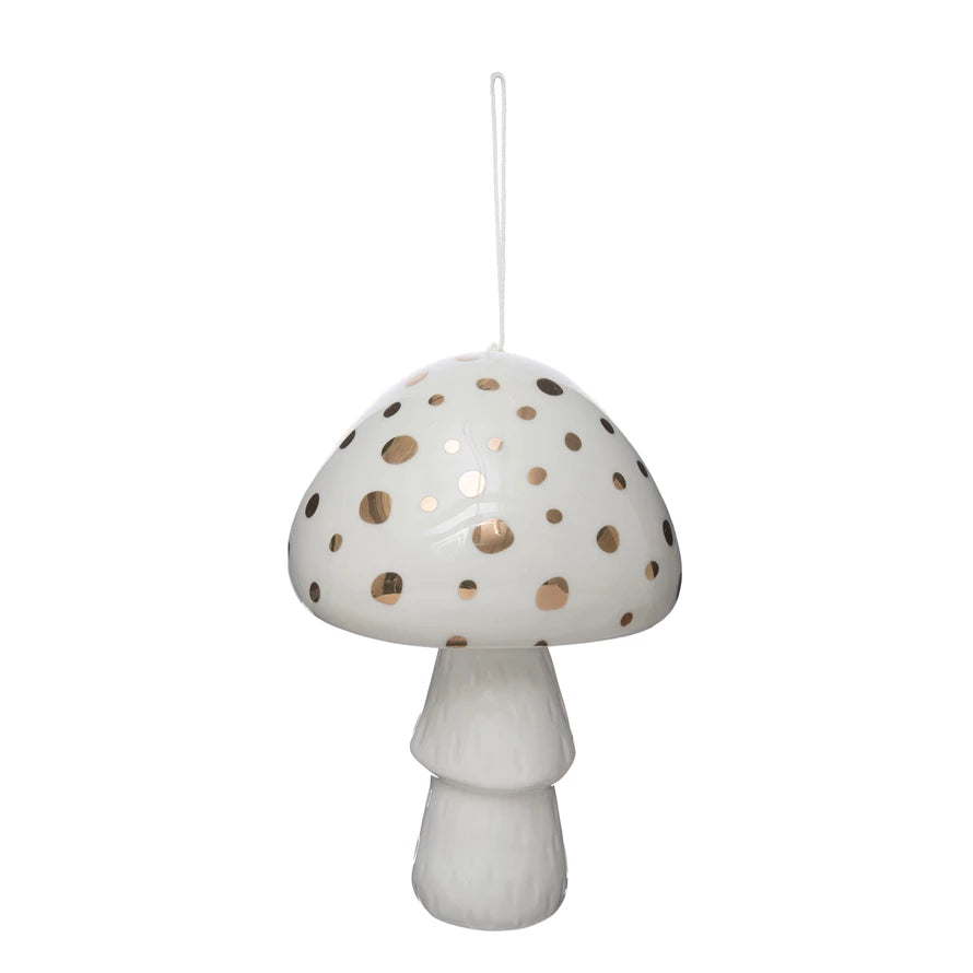 White Stoneware Mushroom Bell with Gold Electroplating