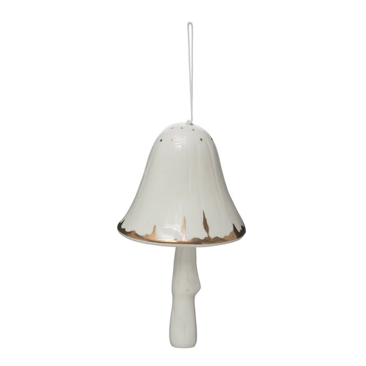 White Stoneware Mushroom Bell with Gold Electroplating
