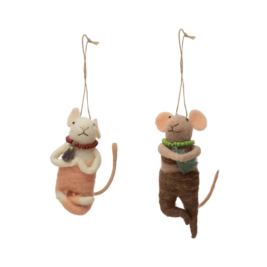 Wool Felt Yoga Mouse Ornament