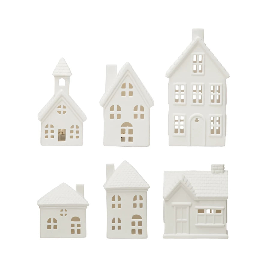 Stoneware Bisque Houses with LED Lights: Large