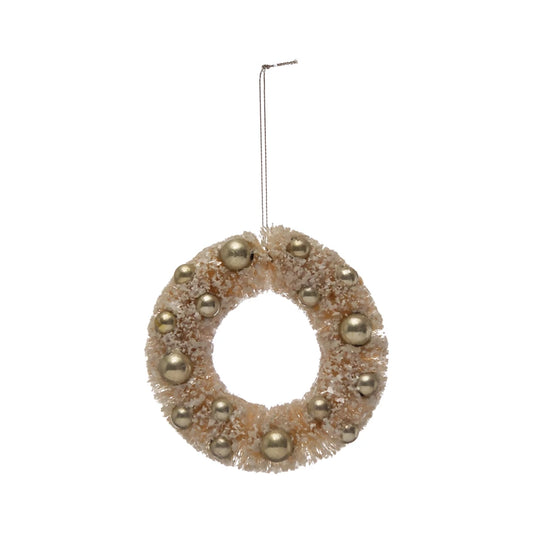 Round Sisal Bottle Brush Wreath Ornament with Ornaments