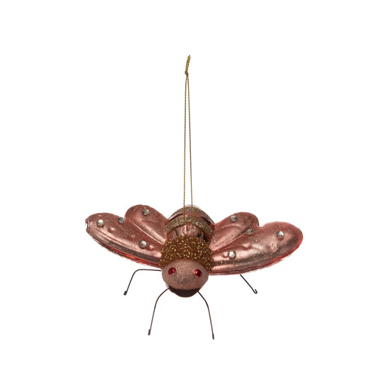 Pink Glass Bug Ornament with Jewels