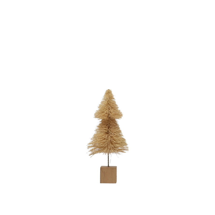 Cream Sisal Bottle Brush Tree with Wood Base: Small